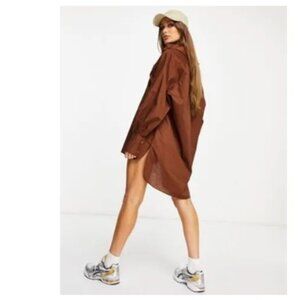Threadbare | oversized balloon sleeve shirt dress in brown size 8 / medium